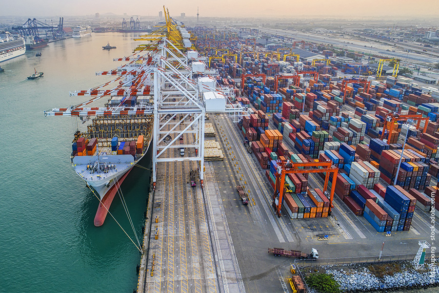 Containers and ships in port