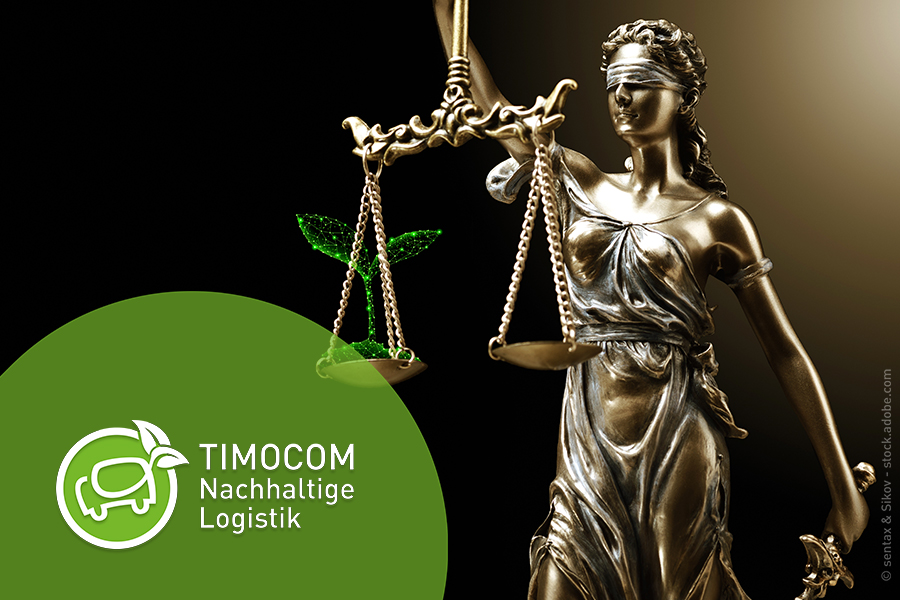 The image depicts a statue of Lady Justice. She is carrying a set of scales. There is a tree on the heavier side of the scale, s