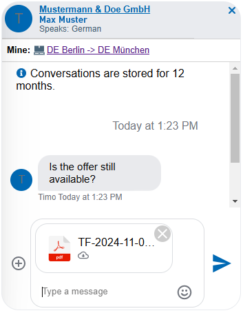 TIMOCOM Messenger – uploading documents